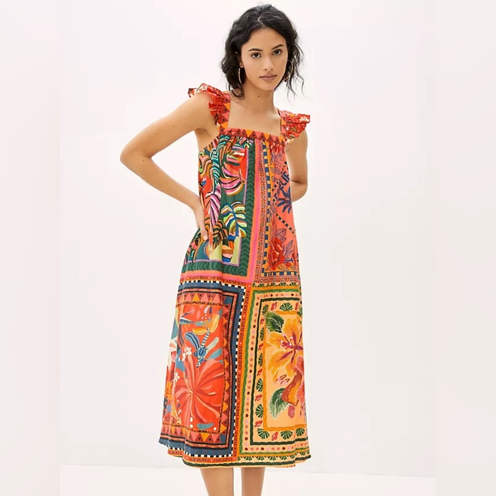 Farm Rio Mosaic Ruffled Midi Dress - Picture 2 of 11
